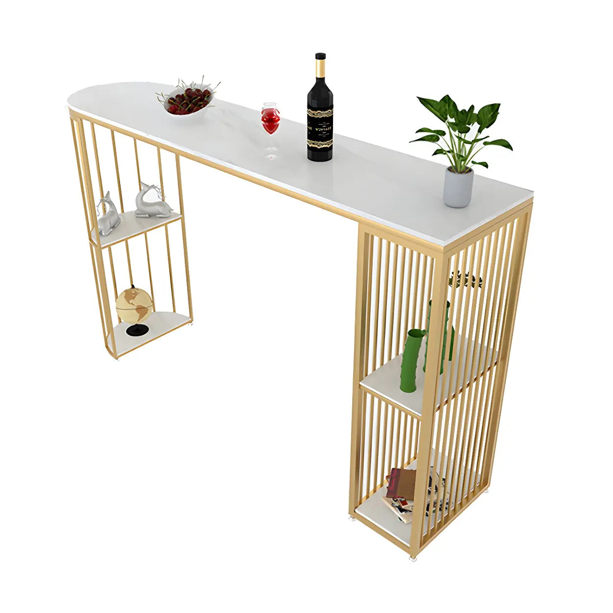 Modern Space-Saving Bar Table with Shelves — Black / Table Only