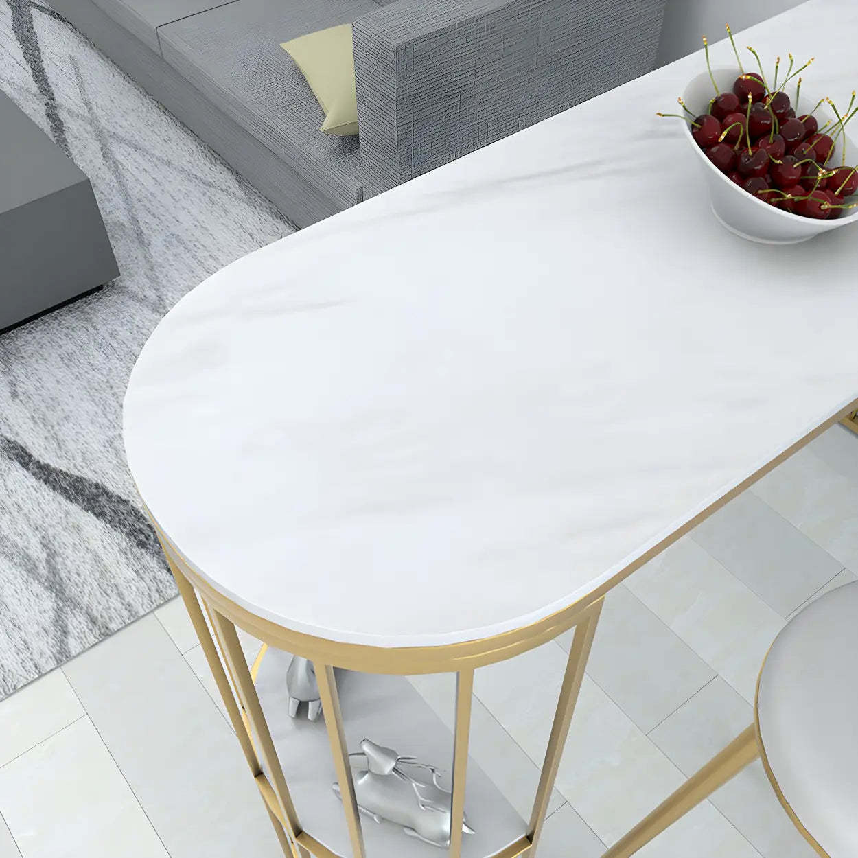 Modern Space-Saving Bar Table with Shelves — Gold / Table Only