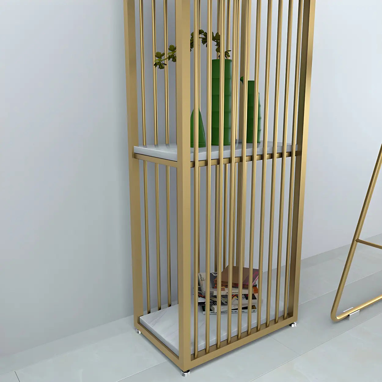 Modern Space-Saving Bar Table with Shelves — Gold / Table Only