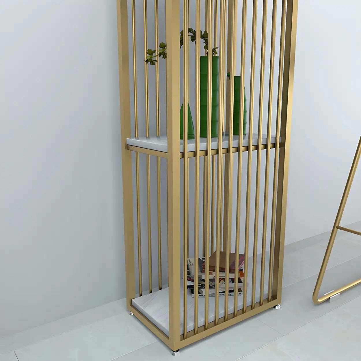 Modern Space-Saving Bar Table with Shelves — Gold / Table Only
