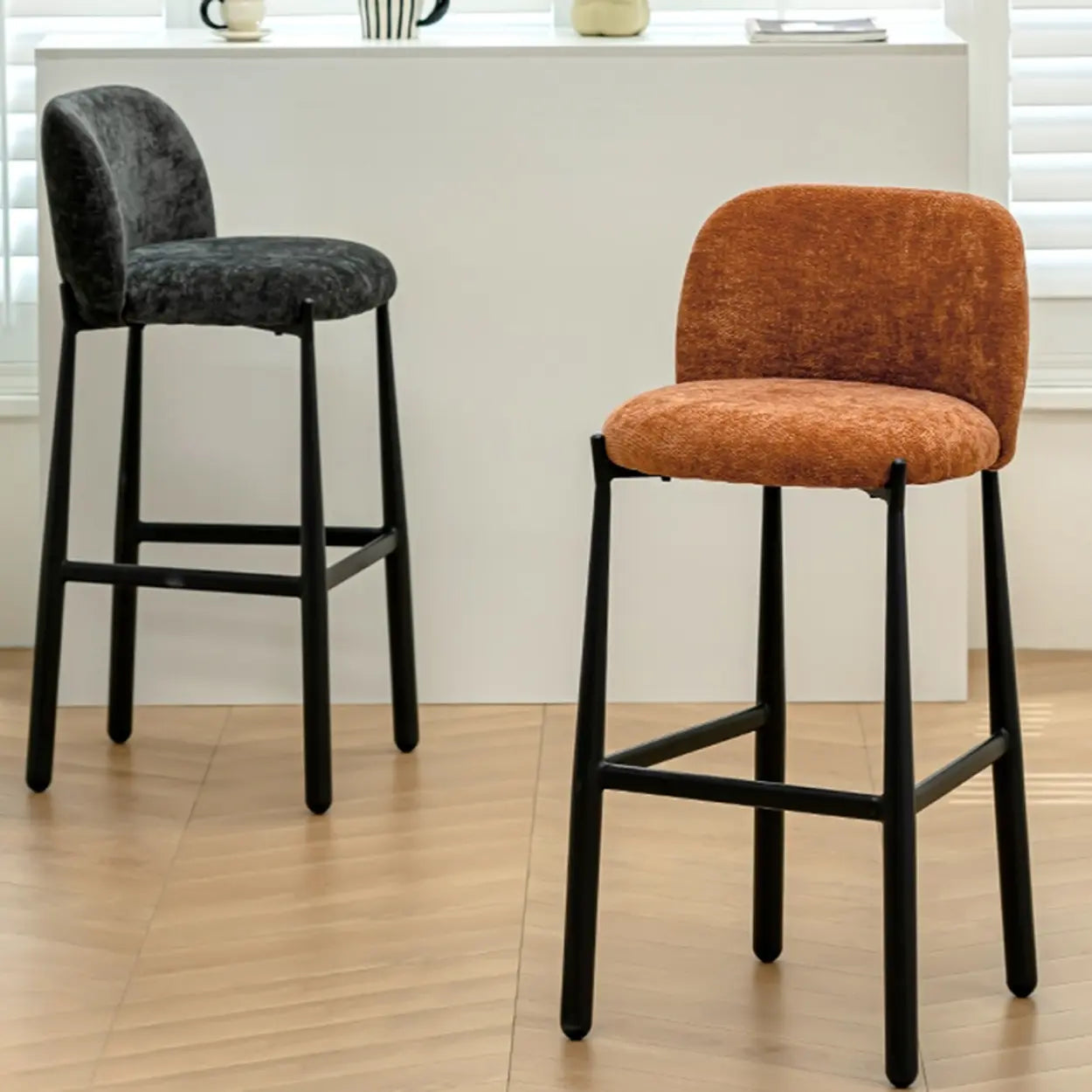 Modern Square Low-Back Upholstered Counter Bar Stool — Brown