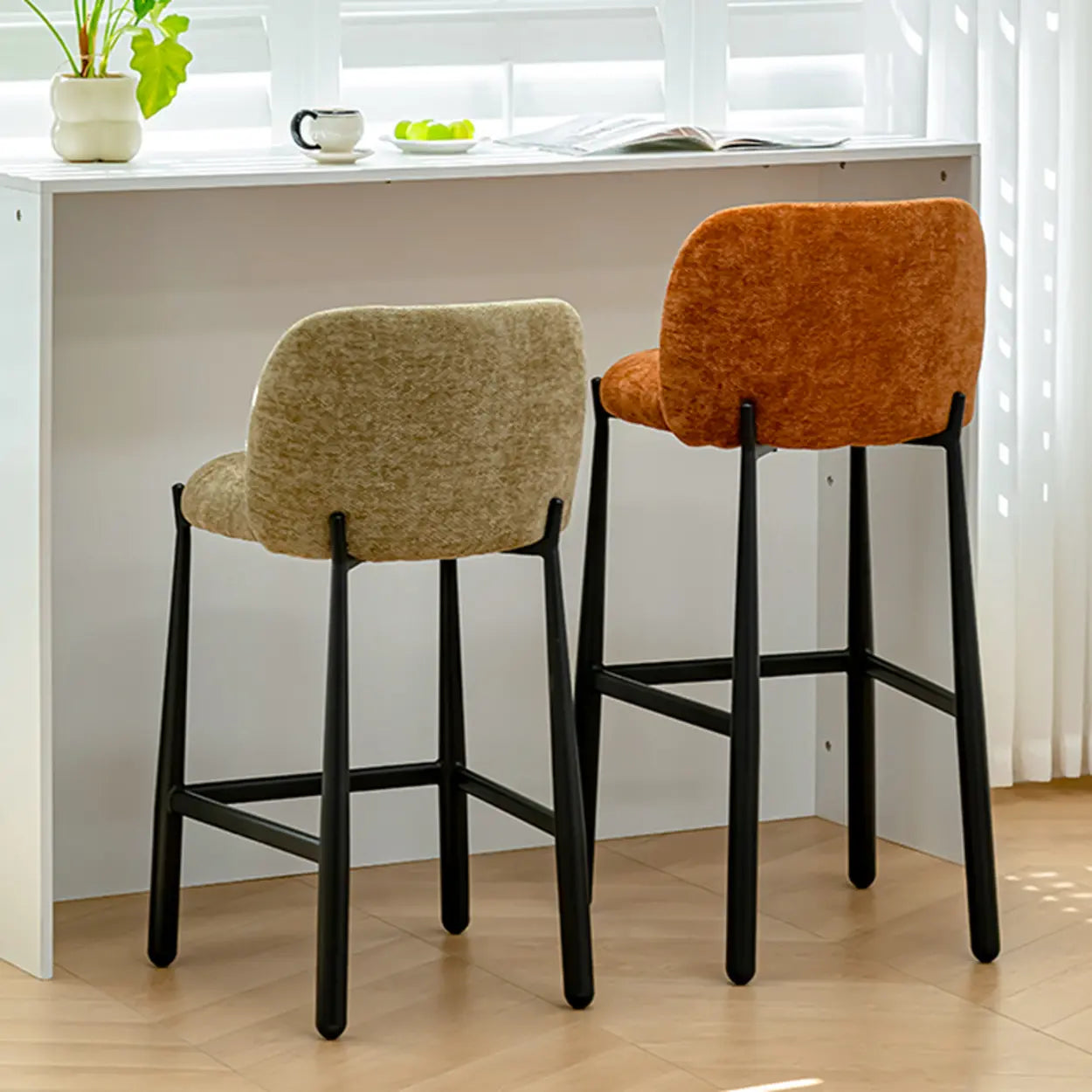 Modern Square Low-Back Upholstered Counter Bar Stool — Dark Gray