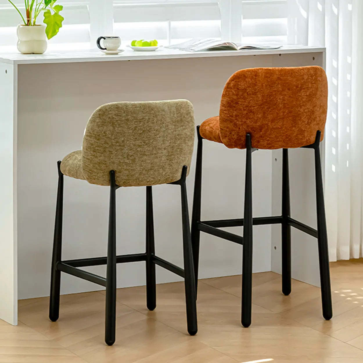 Modern Square Low-Back Upholstered Counter Bar Stool — Dark Gray