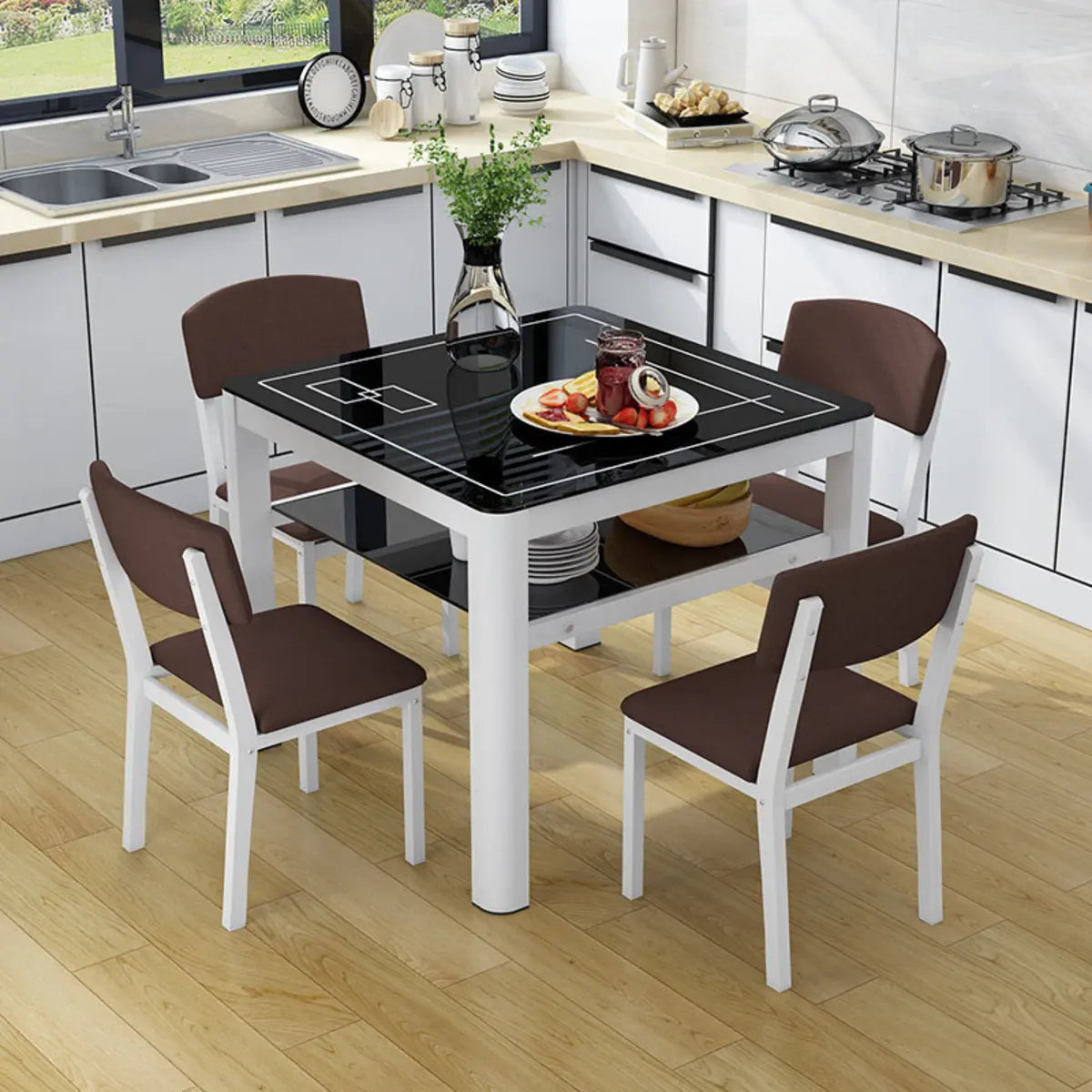 Modern Black and White Square Metal Stool — White / 2 Piece Set / Soft Case Not Included
