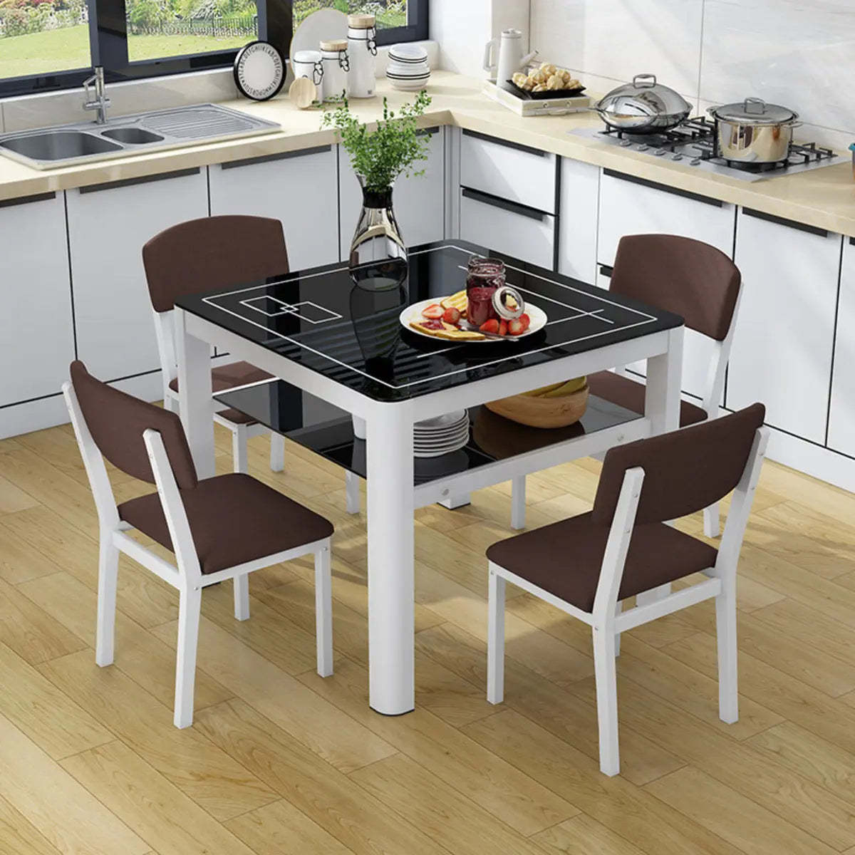 Modern Black and White Square Metal Stool — White / 2 Piece Set / Soft Case Not Included