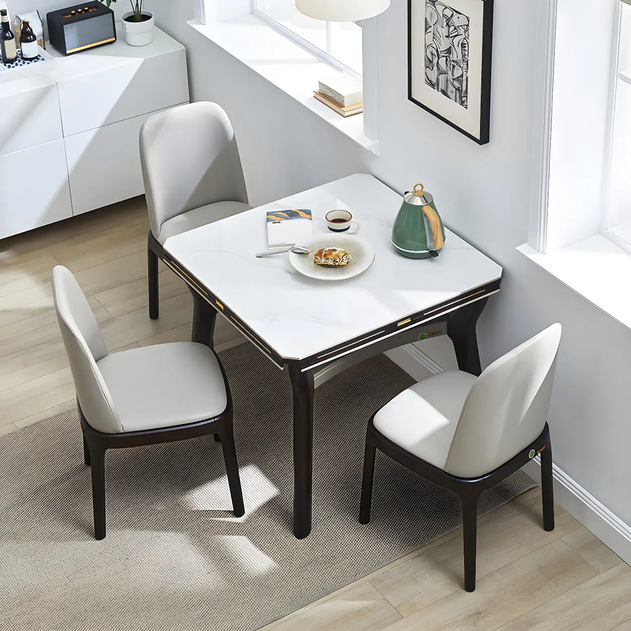 Modern White Stone Foldable Square Dining Table