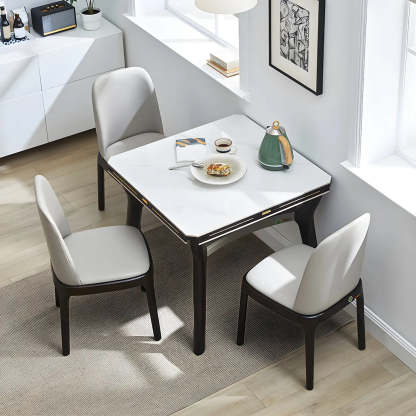 Modern White Stone Foldable Square Dining Table — Table Only