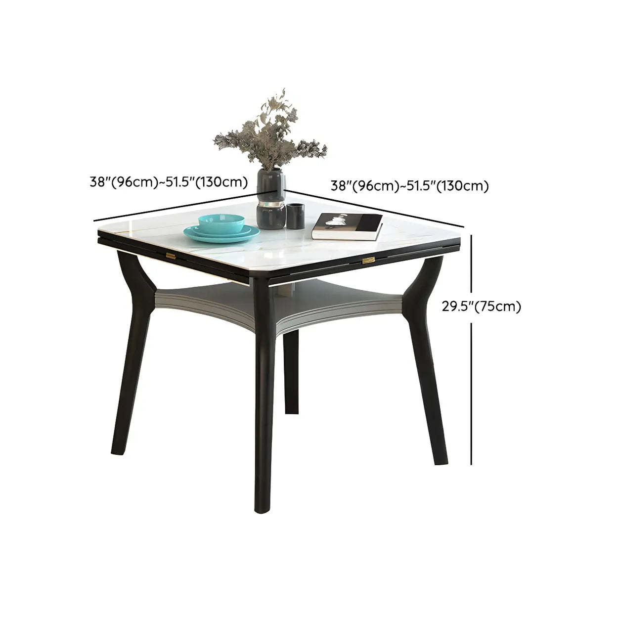 Modern White Stone Foldable Square Dining Table