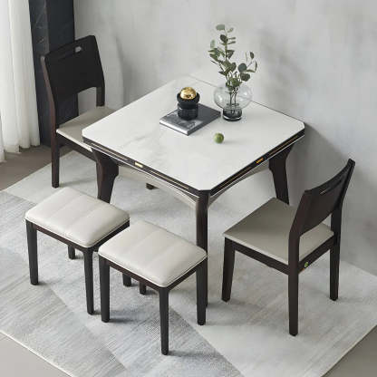 Modern White Stone Foldable Square Dining Table — Table Only