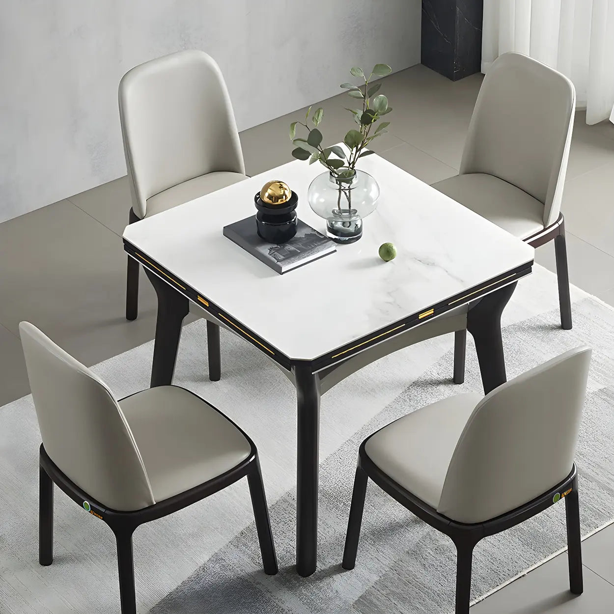 Modern White Stone Foldable Square Dining Table