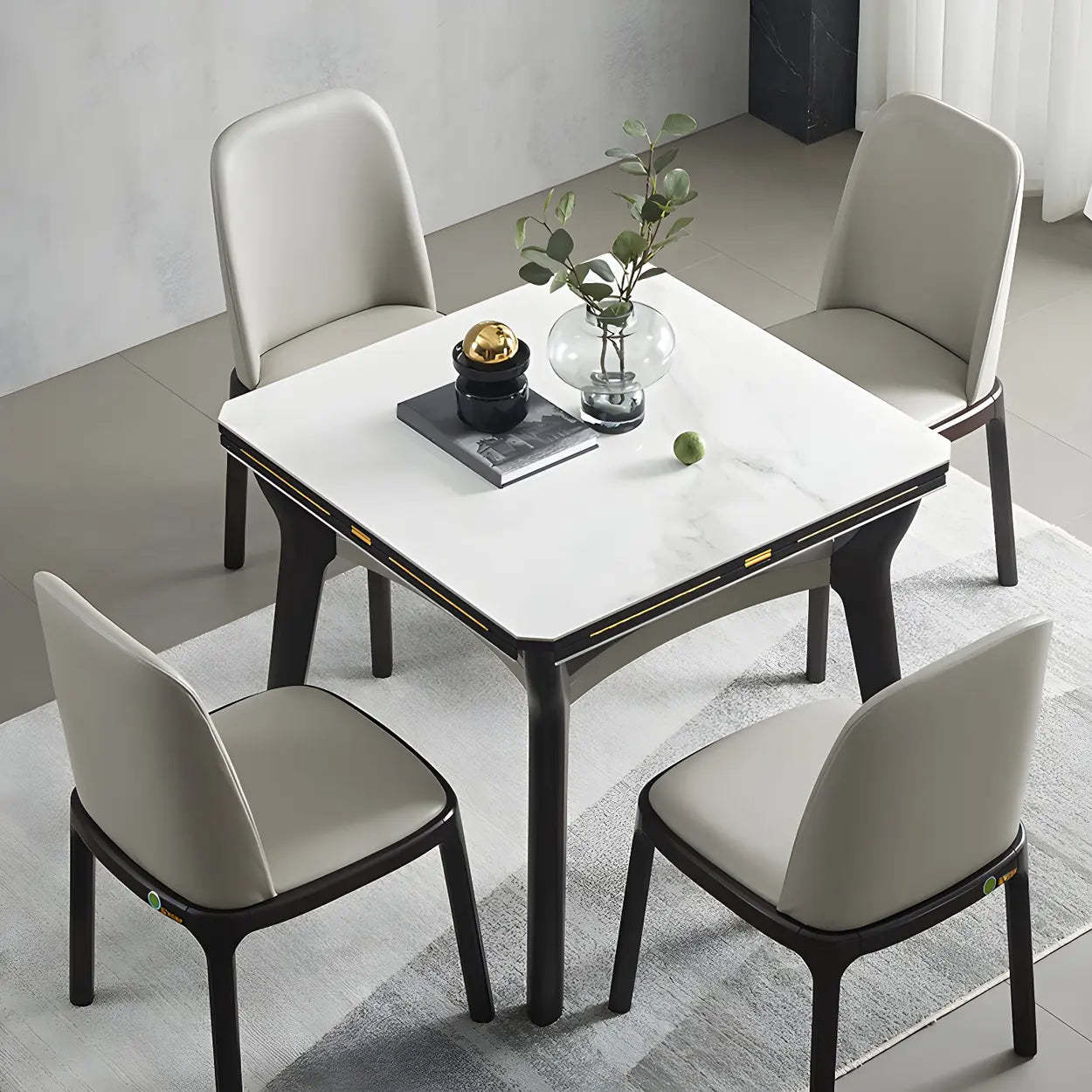 Modern White Stone Foldable Square Dining Table