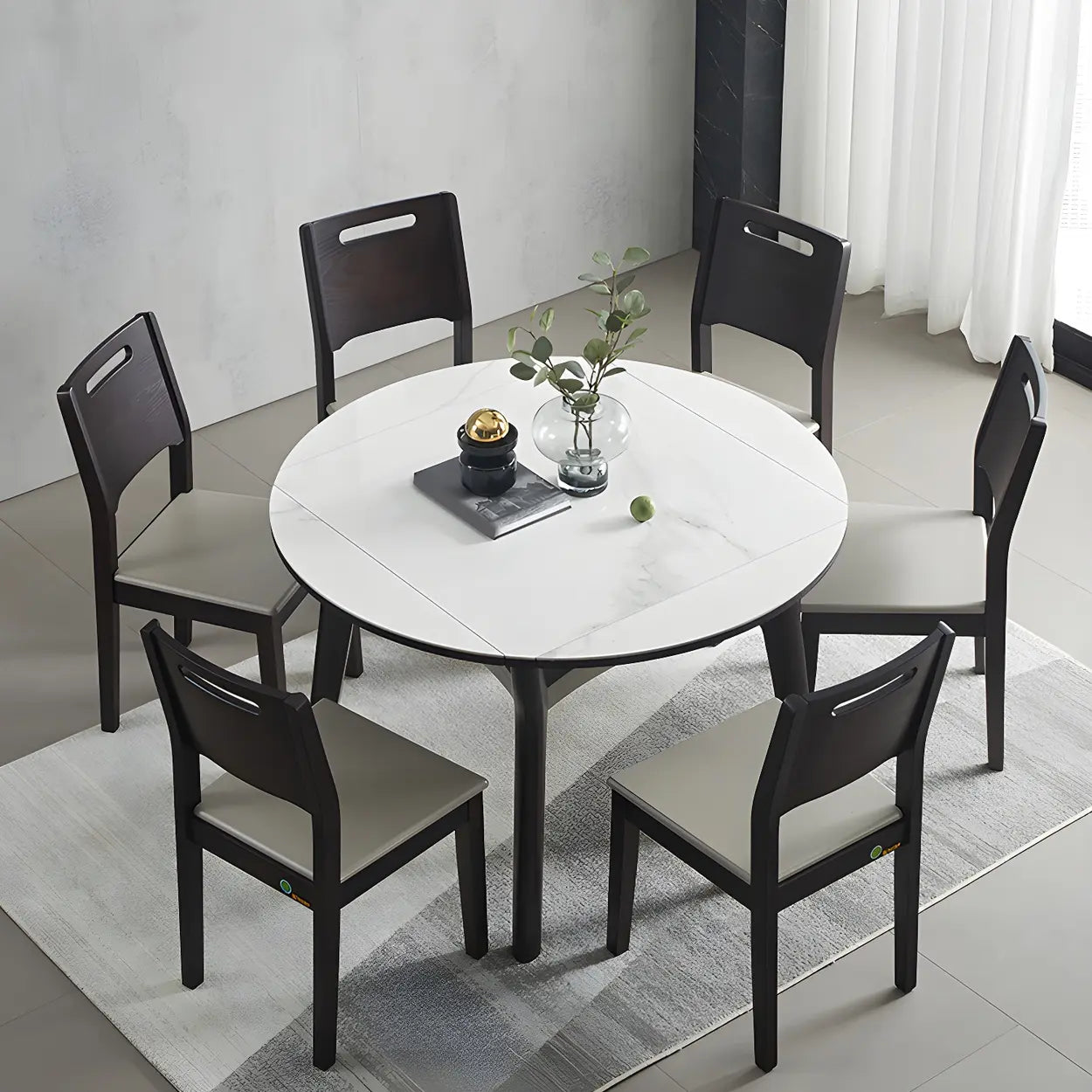 Modern White Stone Foldable Square Dining Table