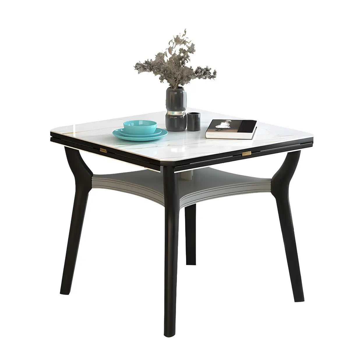 Modern White Stone Foldable Square Dining Table