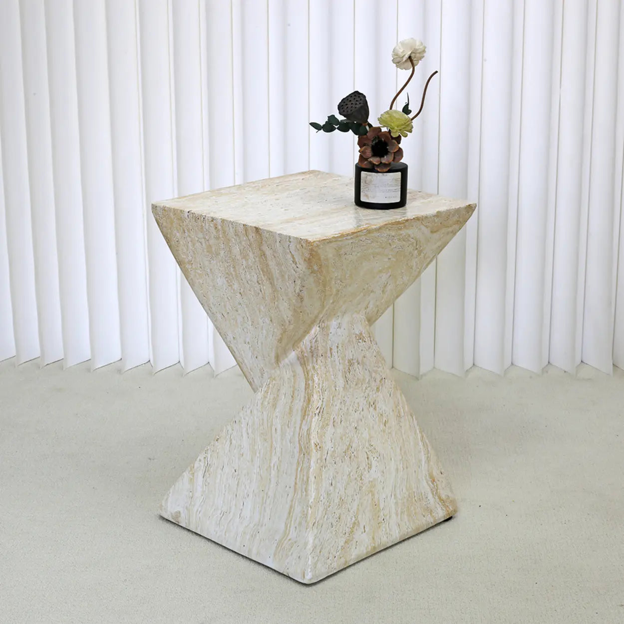 Modern Square Stone Twisted Block Side Table