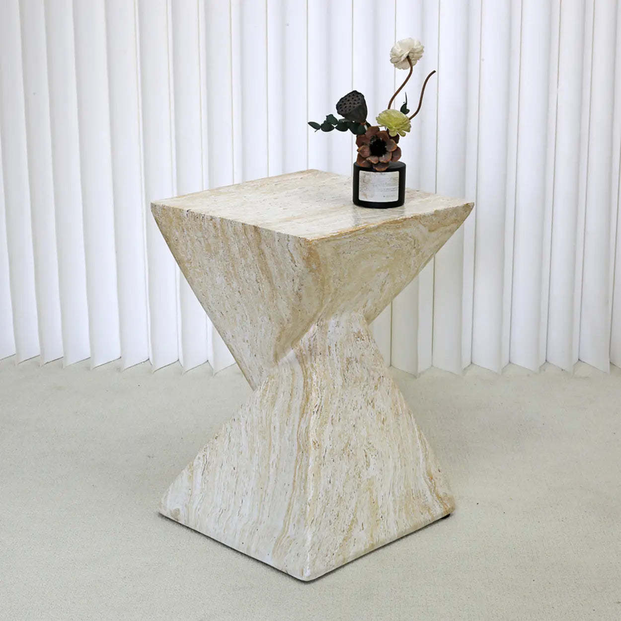 Modern Square Stone Twisted Block Side Table
