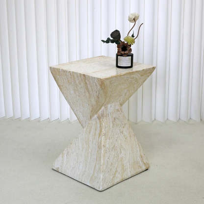 Modern Square Stone Twisted Block Side Table