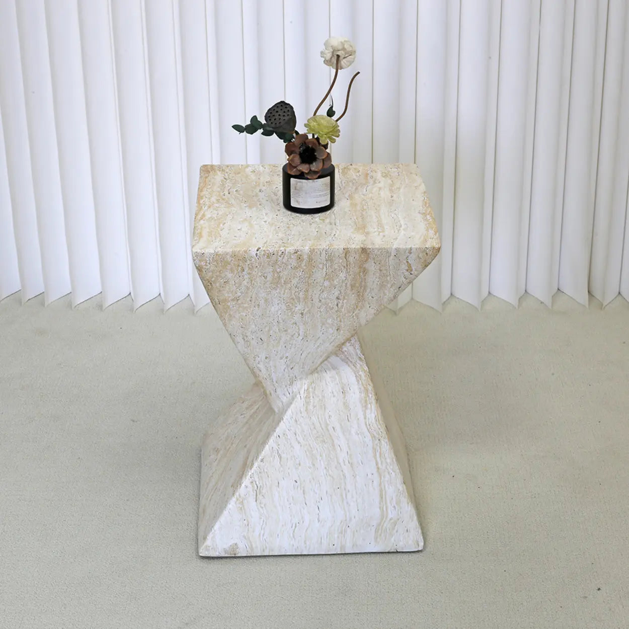 Modern Square Stone Twisted Block Side Table