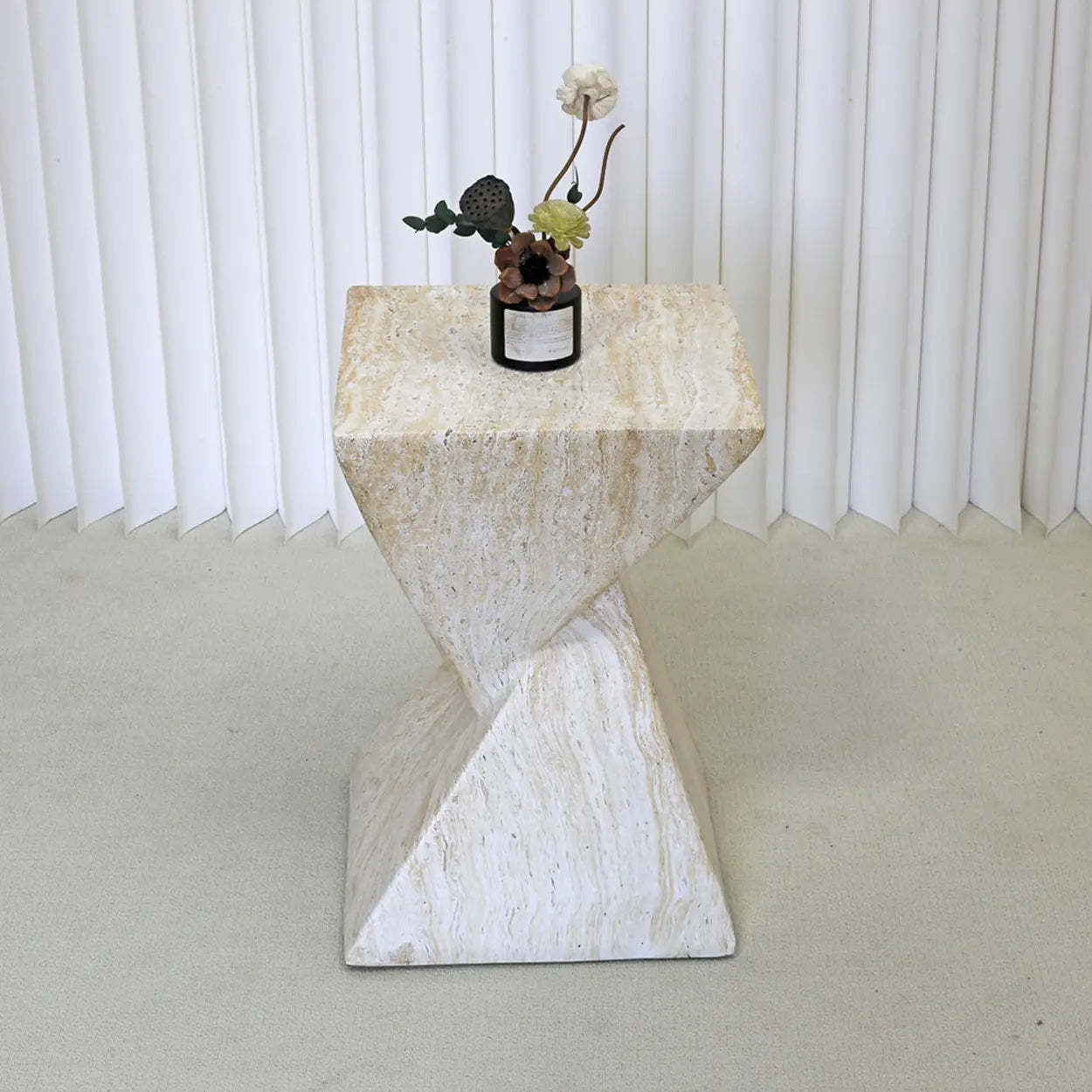 Modern Square Stone Twisted Block Side Table