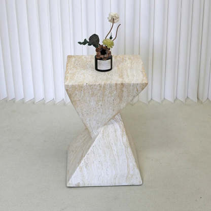Modern Square Stone Twisted Block Side Table