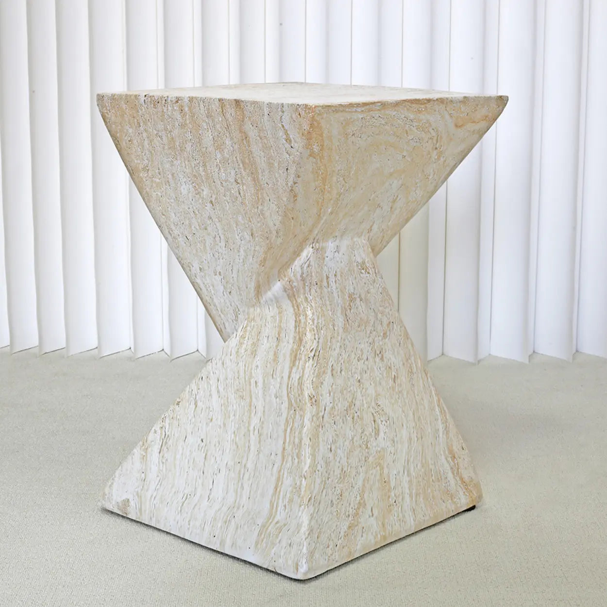 Modern Square Stone Twisted Block Side Table