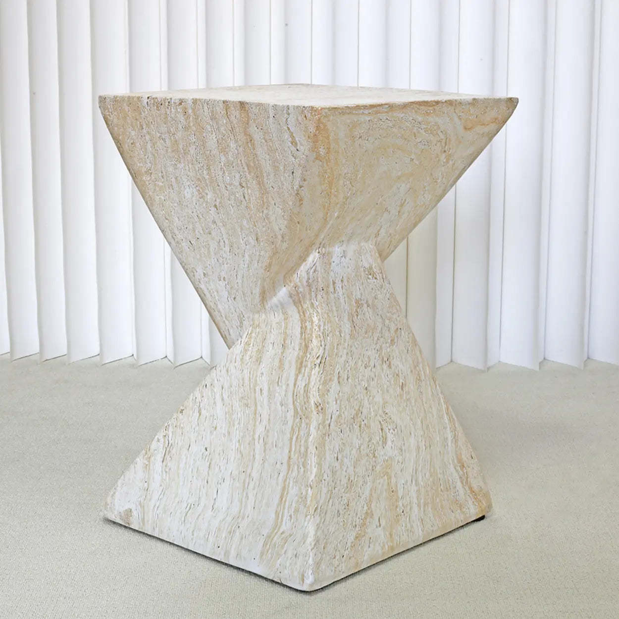 Modern Square Stone Twisted Block Side Table