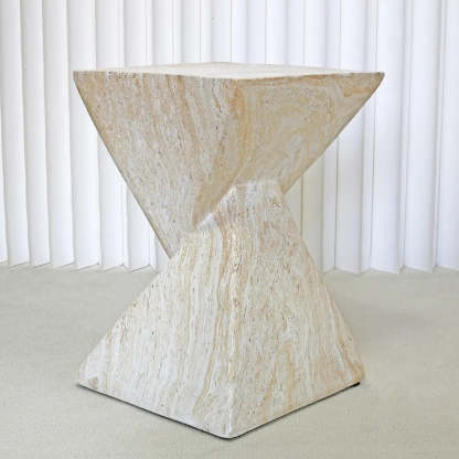 Modern Square Stone Twisted Block Side Table
