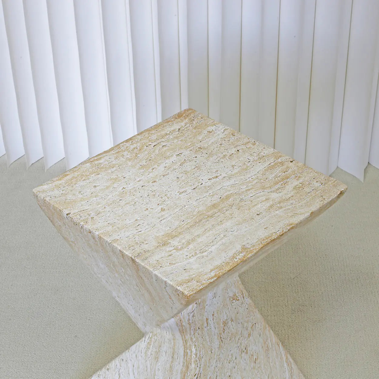 Modern Square Stone Twisted Block Side Table