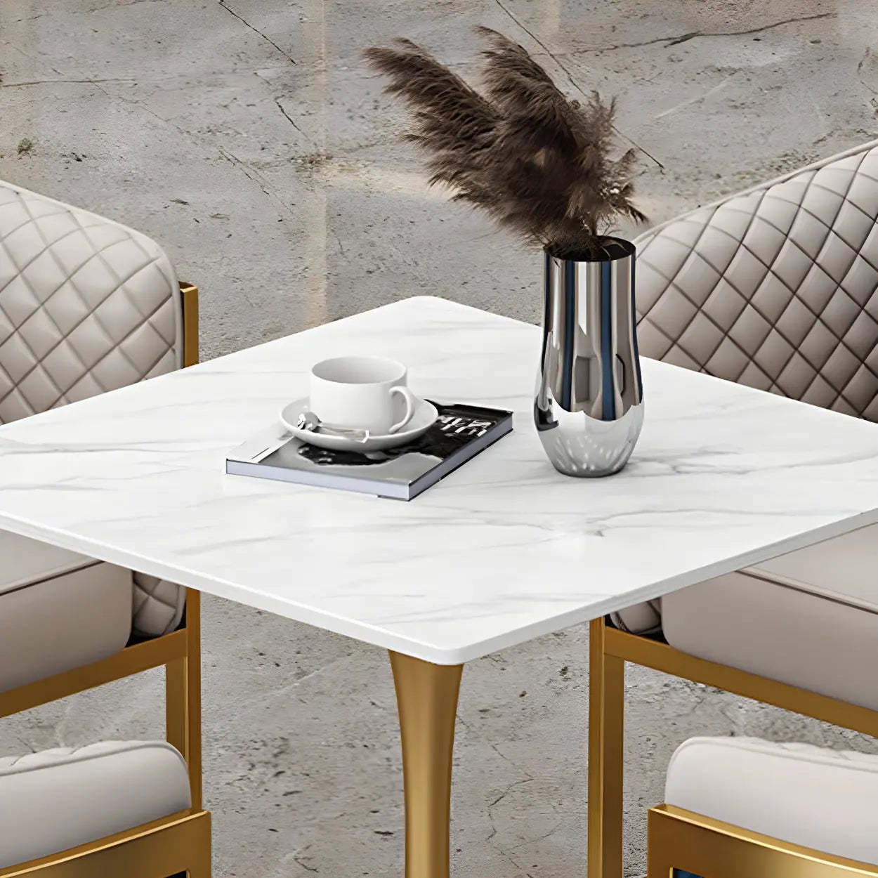 Modern Square Stone White Dining Table — Table Only
