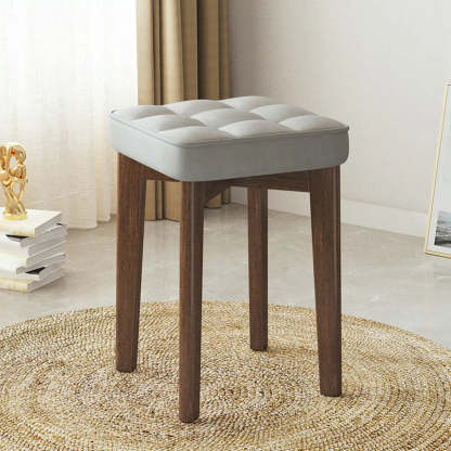 Modern Square Wood Beige Upholstered Stool