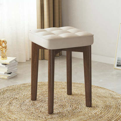 Modern Square Wood Beige Upholstered Stool