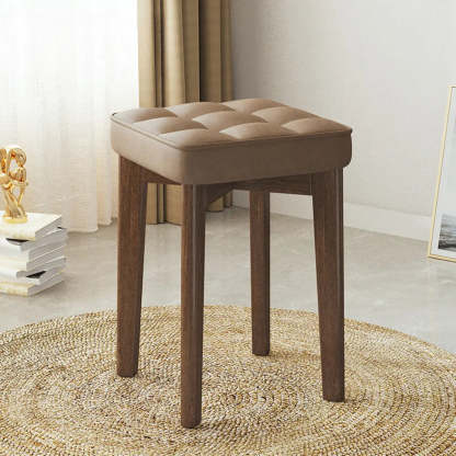 Modern Square Wood Beige Upholstered Stool