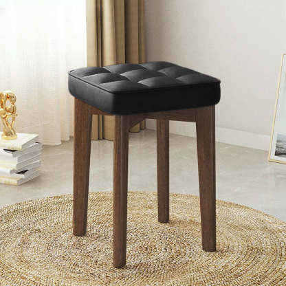 Modern Square Wood Beige Upholstered Stool
