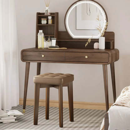 Modern Square Wood Beige Upholstered Stool