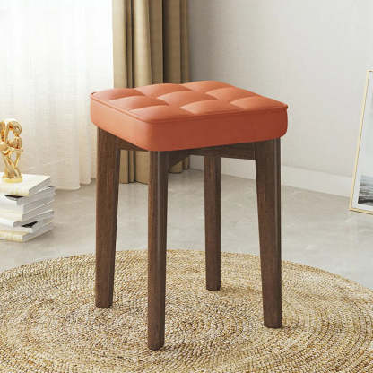 Modern Square Wood Beige Upholstered Stool — Brown / Oil Wax Leather
