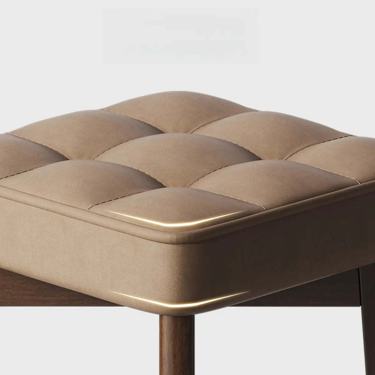 Modern Square Wood Beige Upholstered Stool — Dark Green / Oil Wax Leather