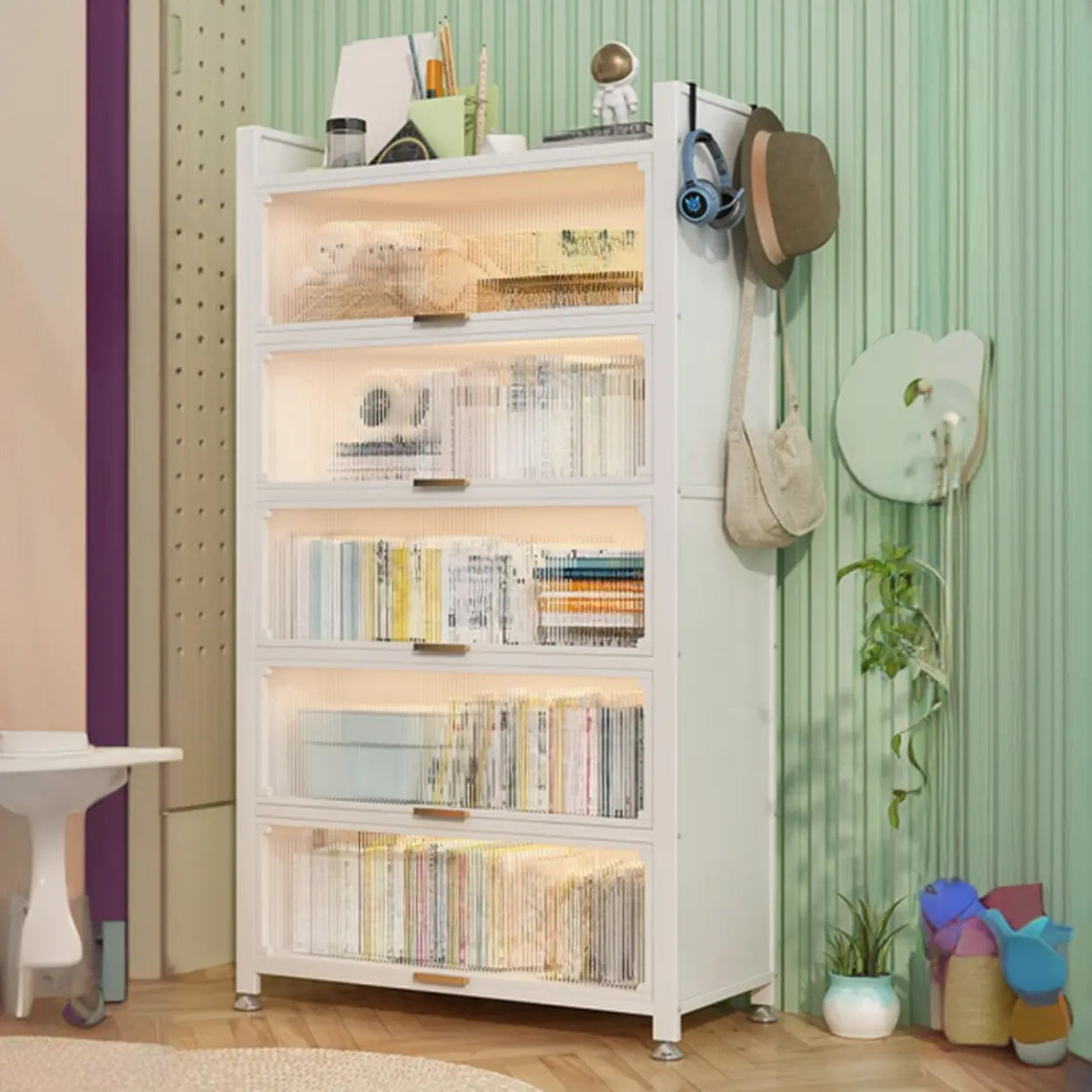 Modern Steel Vertical White Bookcase