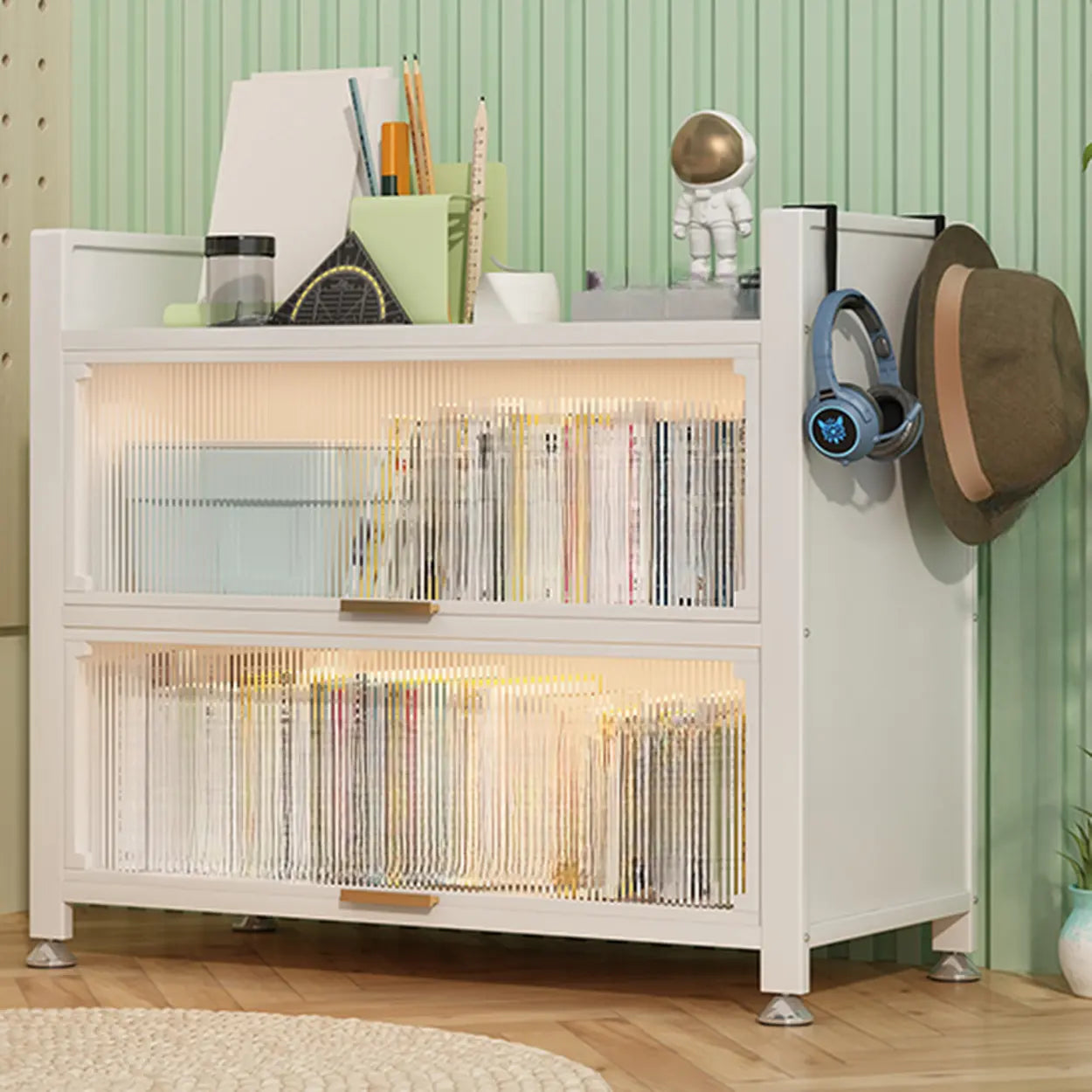 Modern Steel Vertical White Bookcase — White
