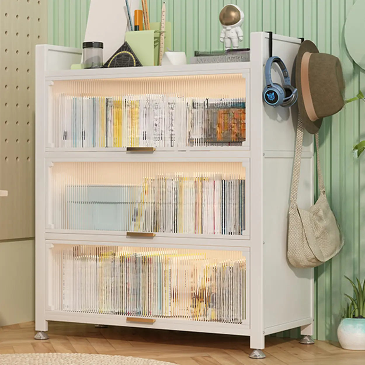 Modern Steel Vertical White Bookcase — Grey