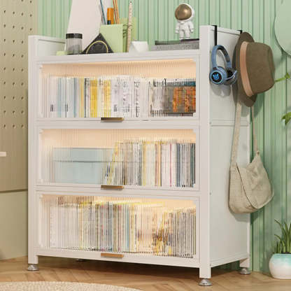 Modern Steel Vertical White Bookcase — Grey