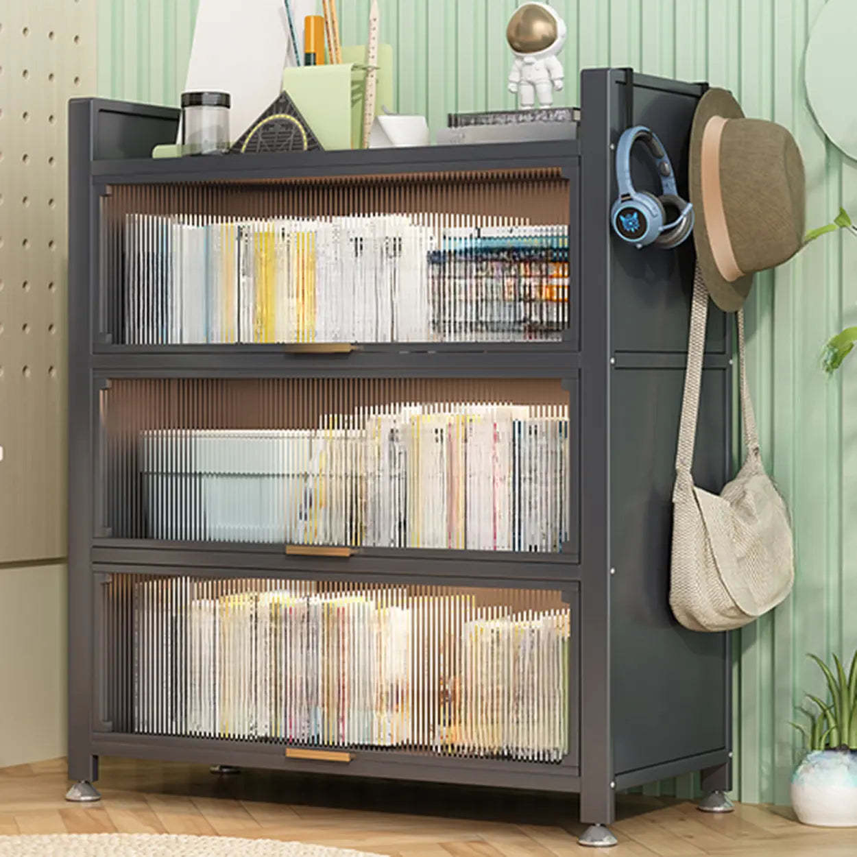 Modern Steel Vertical White Bookcase — Grey