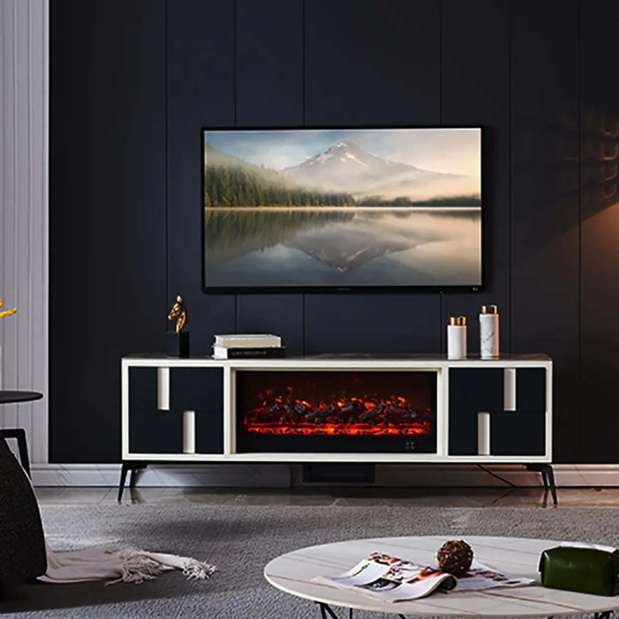 Modern Stone TV Stand with Fireplace
