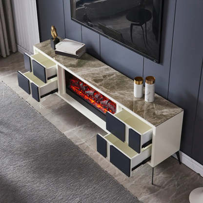 Modern Stone TV Stand with Fireplace
