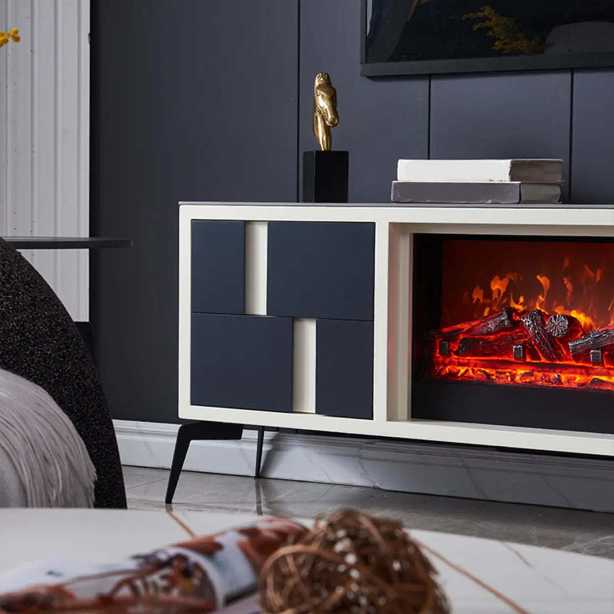 Modern Stone TV Stand with Fireplace
