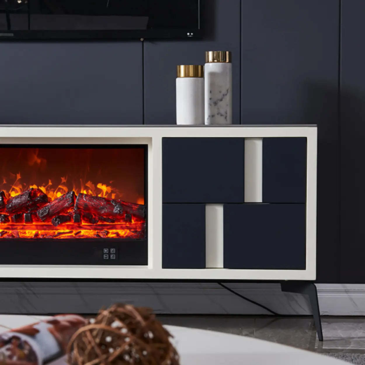 Modern Stone TV Stand with Fireplace