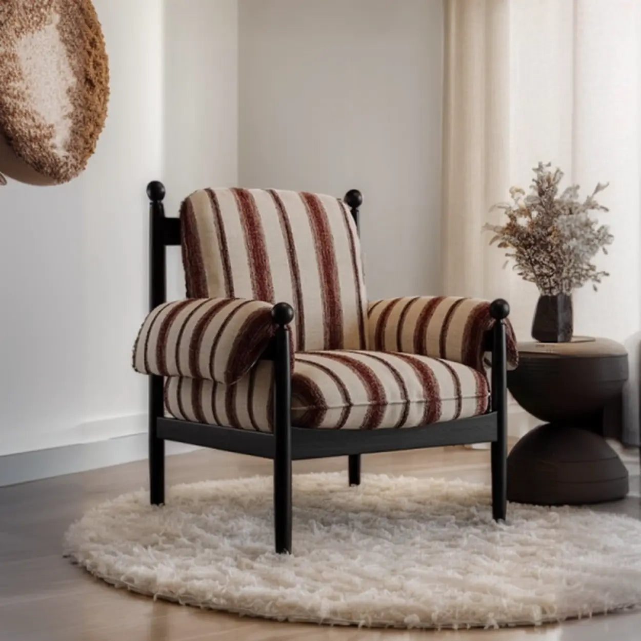 Modern Striped Brown Armrest Chair with Slipcover