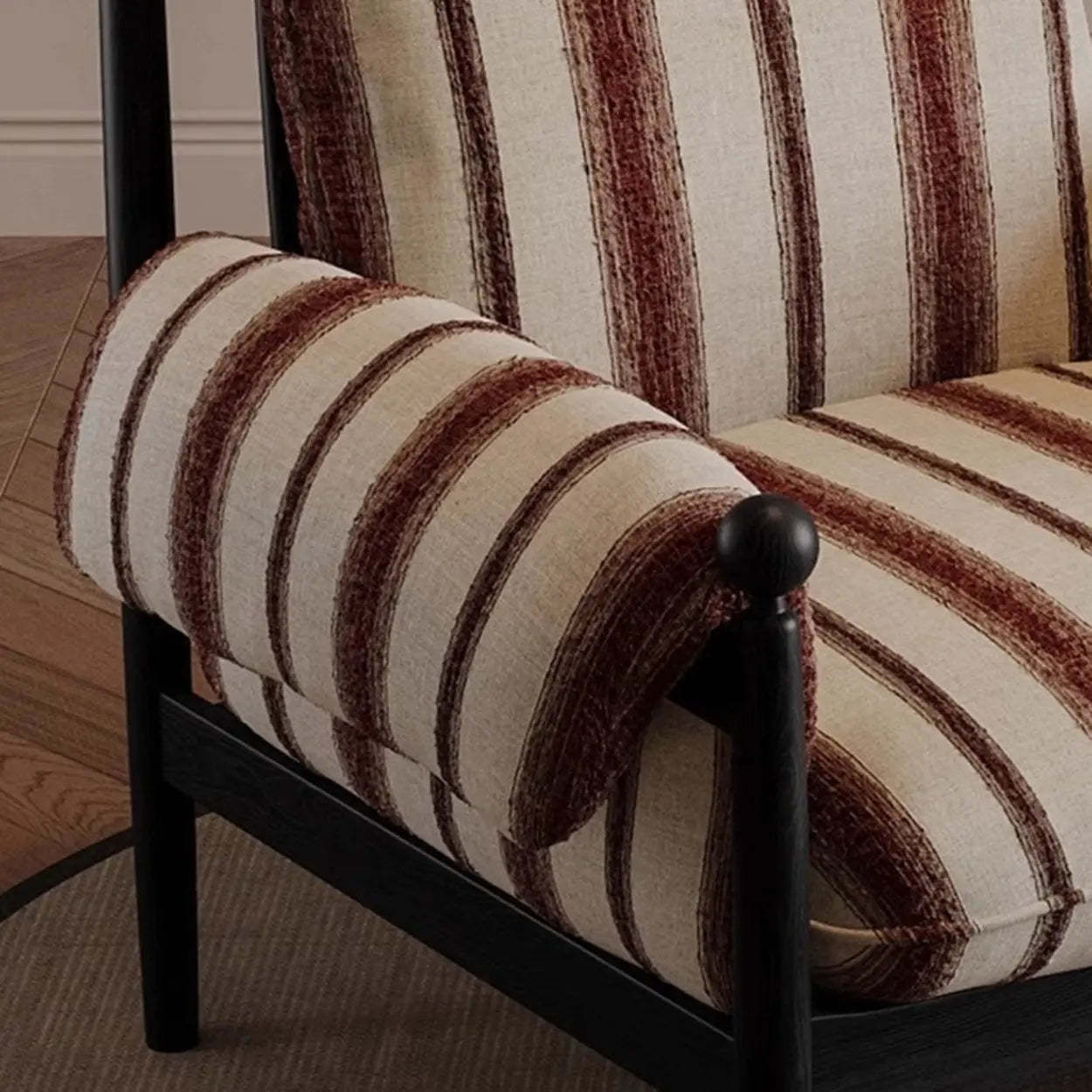 Modern Striped Brown Armrest Chair with Slipcover