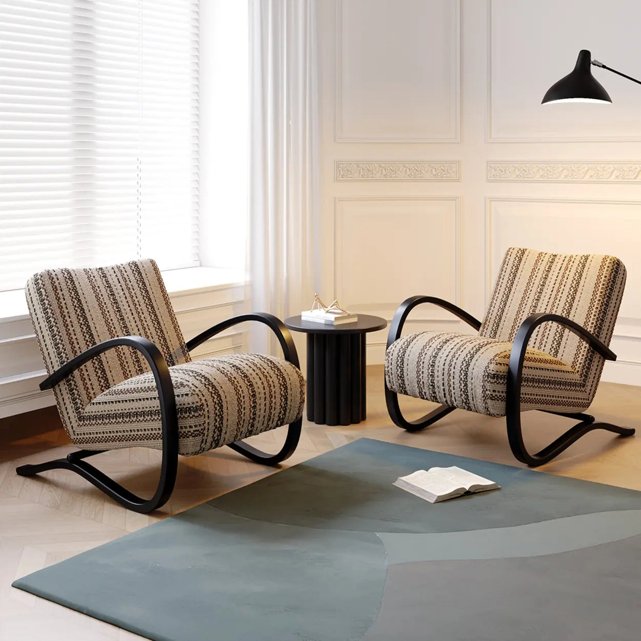 Modern Striped Reclining Lounge Chair with Curved Arms — Jacquard Fabric