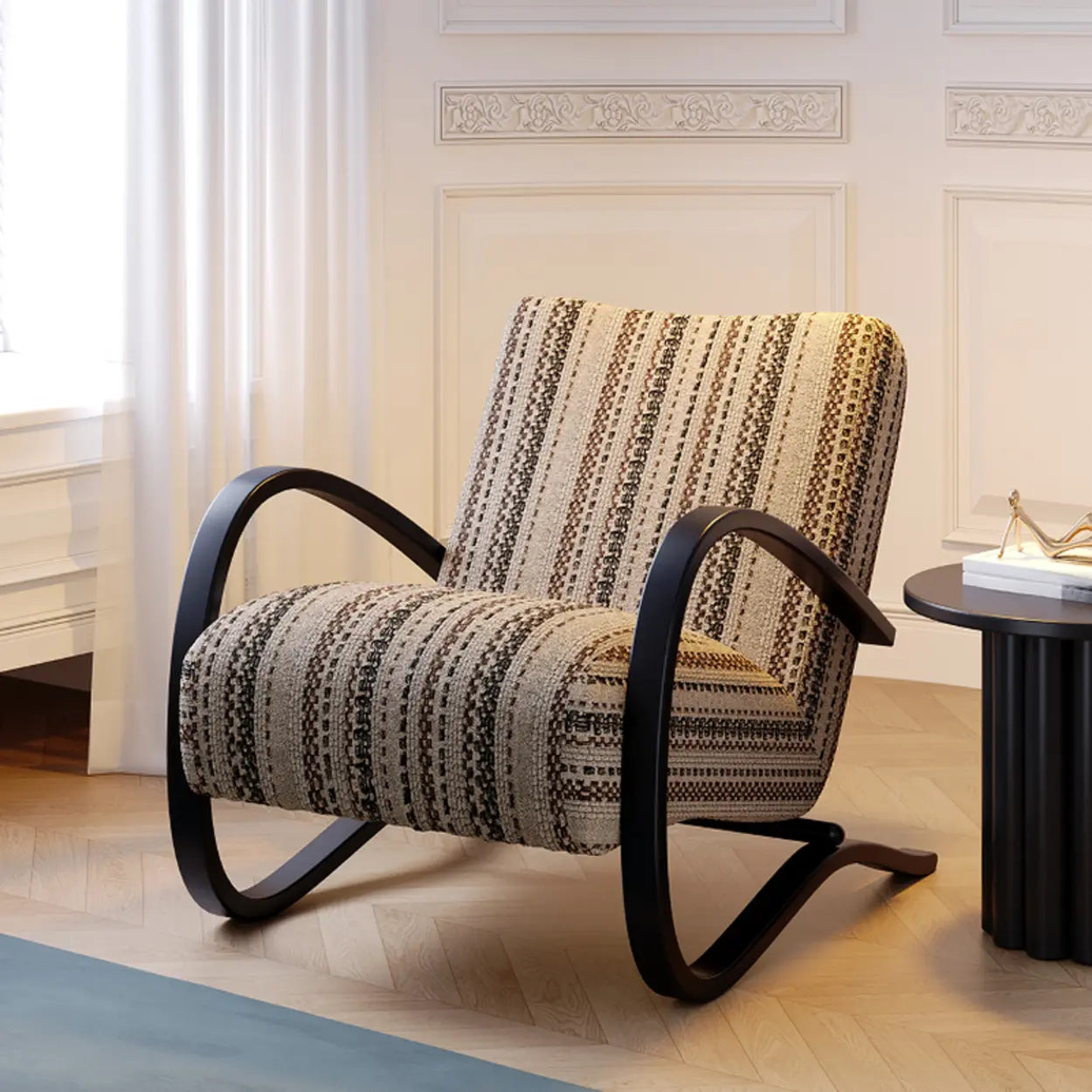 Modern Striped Reclining Lounge Chair with Curved Arms