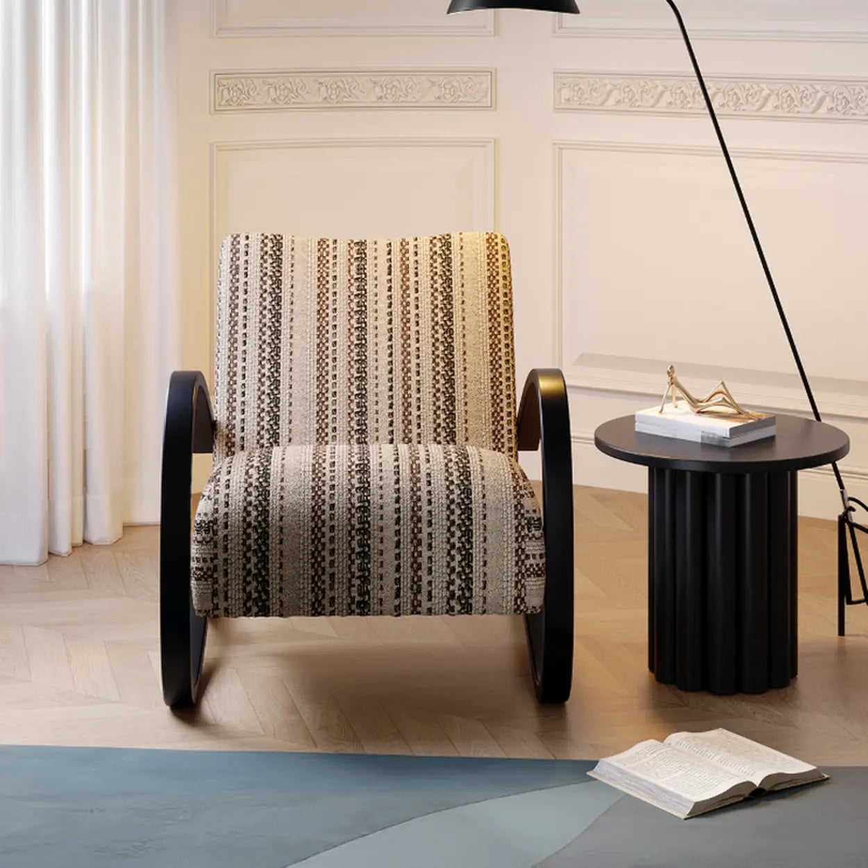 Modern Striped Reclining Lounge Chair with Curved Arms