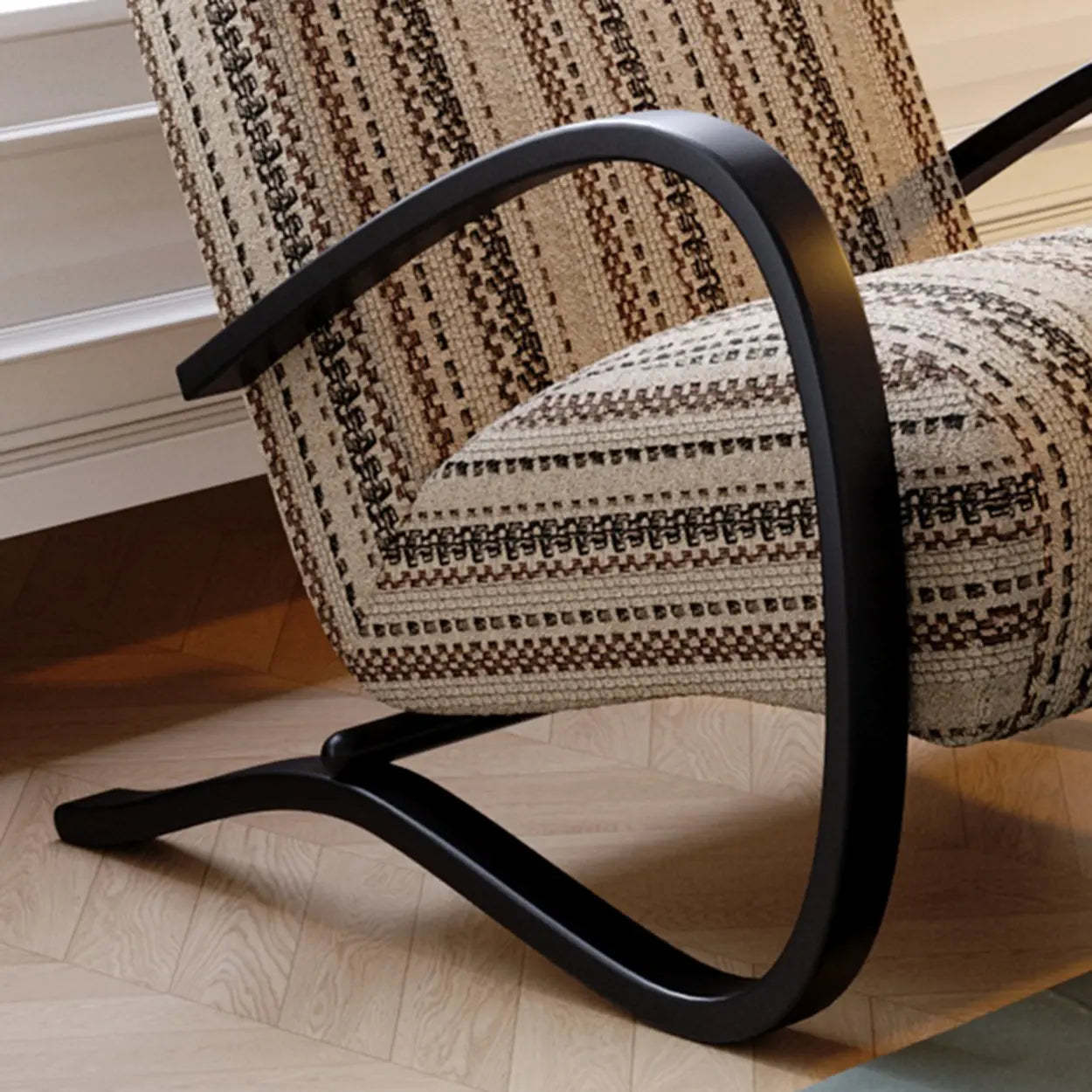 Modern Striped Reclining Lounge Chair with Curved Arms